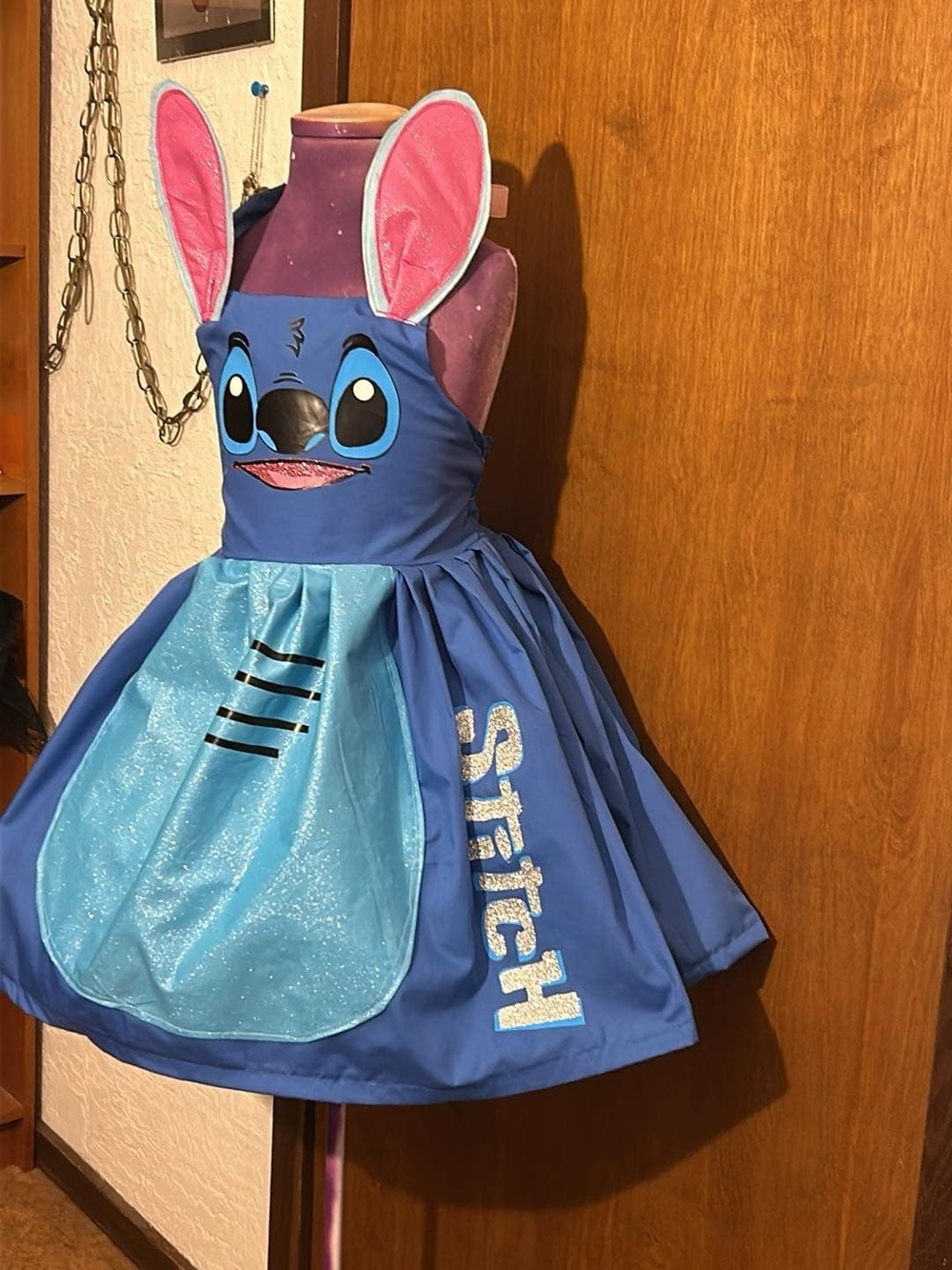 Disney Blue Stitch Costume Dress with Pink Ear Accents